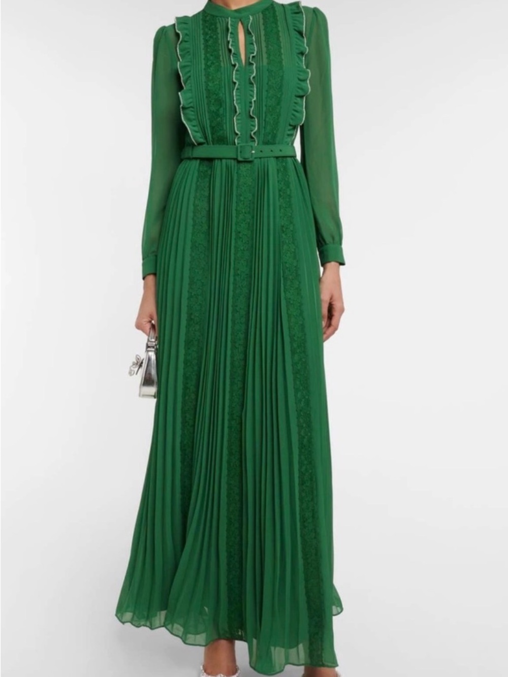 Self-Portrait Emerald Green Long Sleeve Maxi Dress with Belt